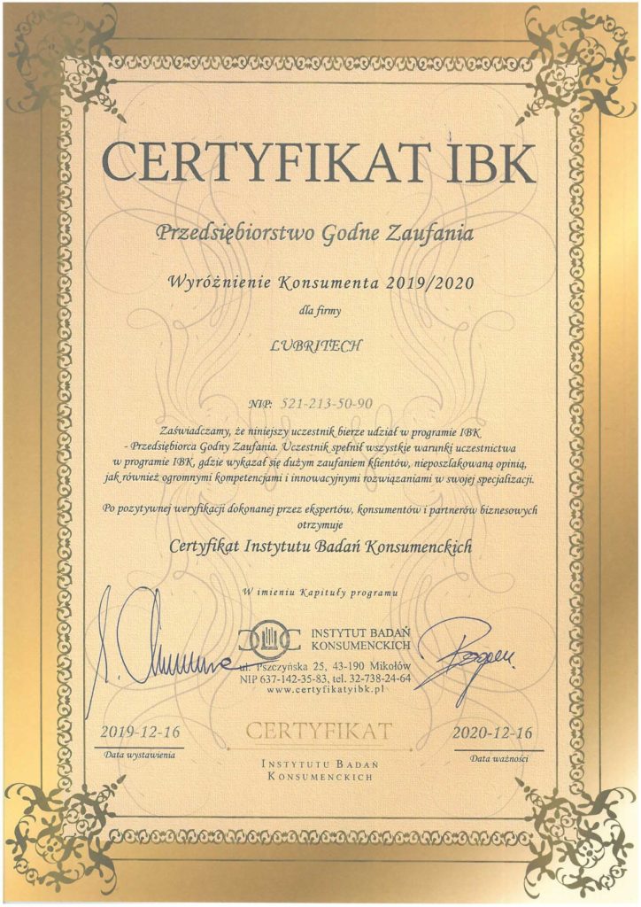 Certyfikat IBK 2019-2020